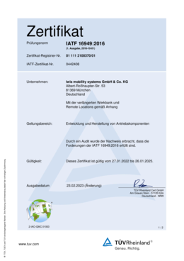 IATF 16949: 2016 Zertifikat